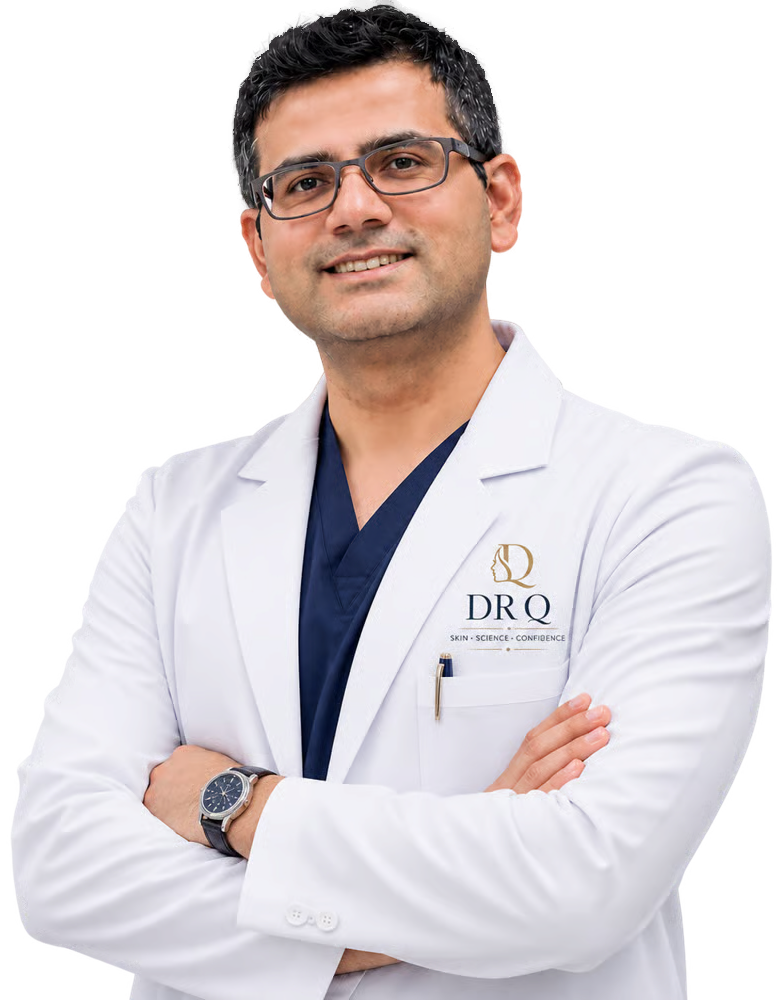 Dr. Usman Qureshi in a white coat